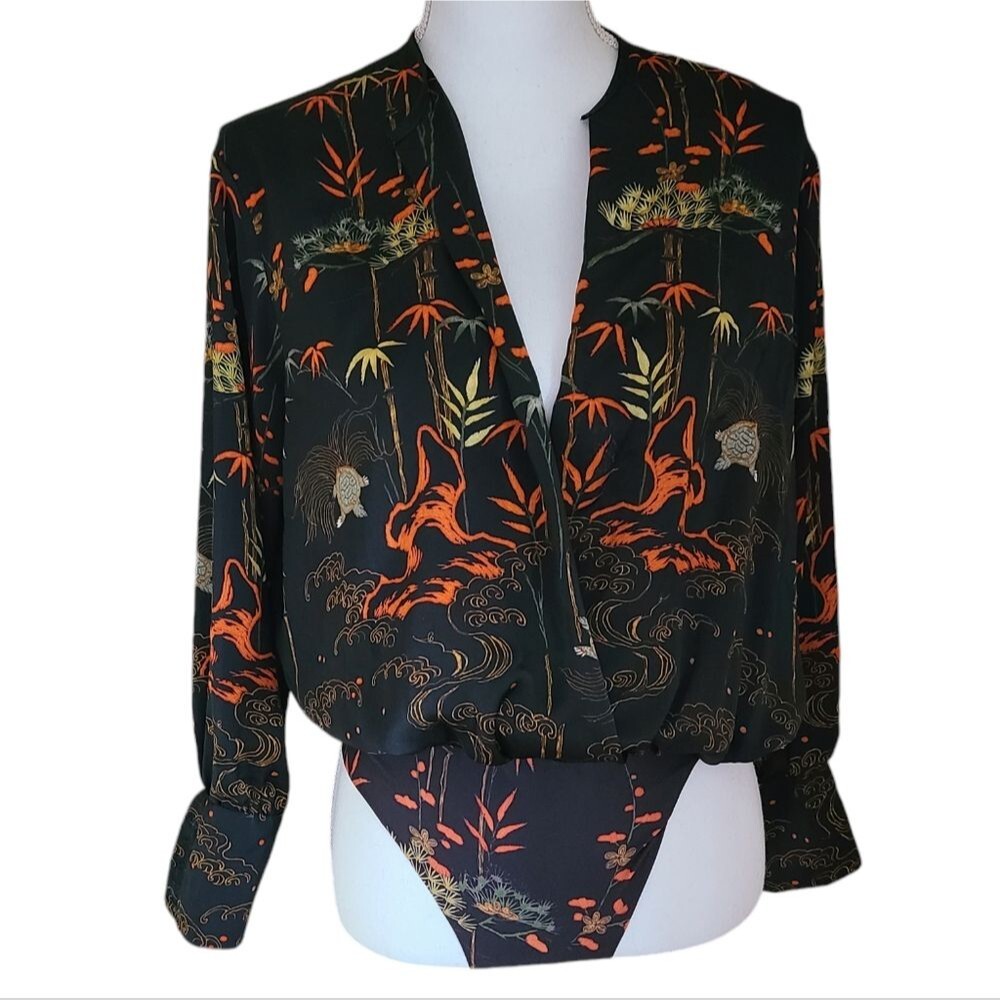 Zara Black Floral Print Long Sleeve Bodysuit